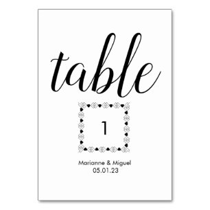 Wedding Black White Heart Border Seating  Table Number