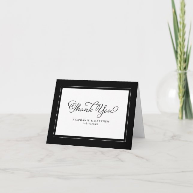 Wedding Black White Modern Chic Borders Stylish Thank You Card (Front)