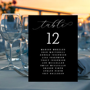Wedding Black White Names List Table Number Cards