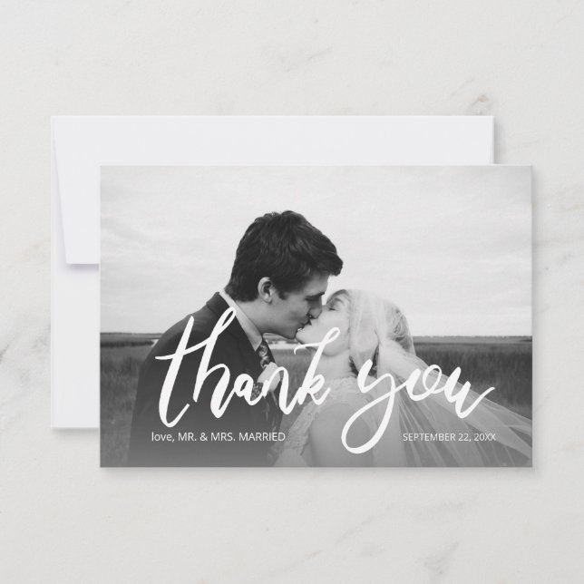 Wedding Black & White Photo Modern 2B Thank You Card (Front)