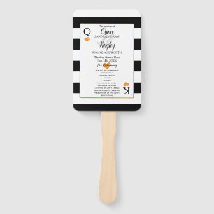 Wedding Black & White Stripes Gold Heart Program Hand Fan