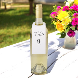 Wedding Black White Table Number Simple  Bottle Tag