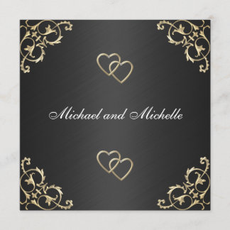 Wedding Black with Gold Metal Trims Invitation