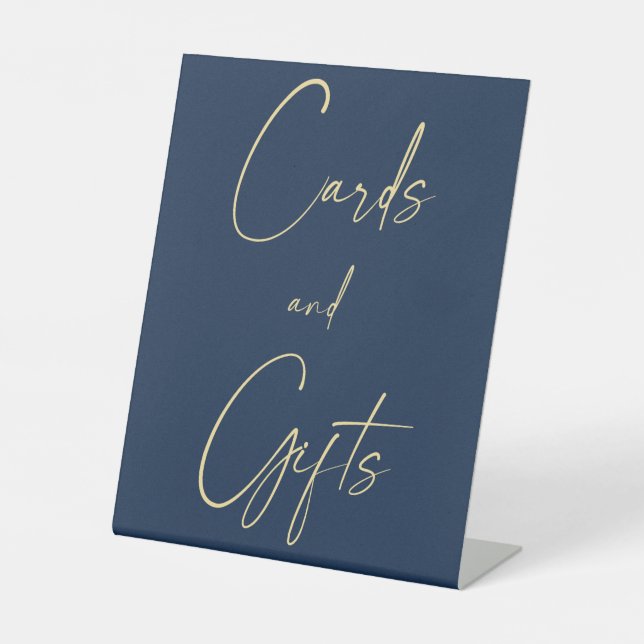 Wedding Blue and Gold Cards & Gifts Pedestal Sign (Front)