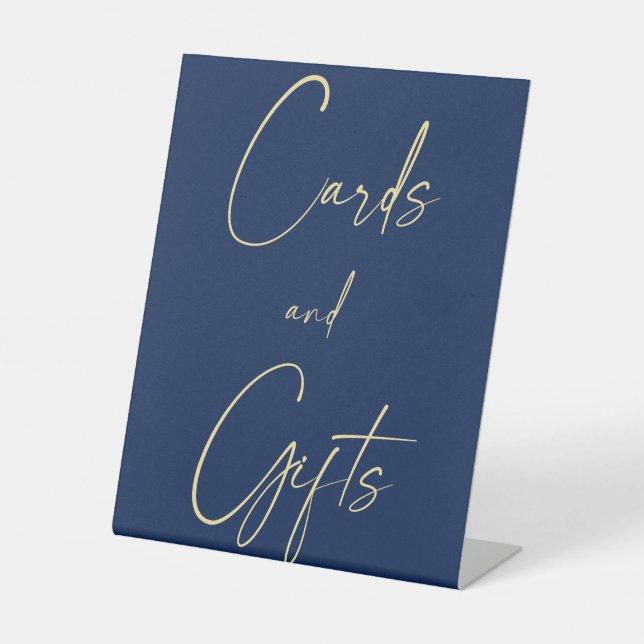 Wedding Blue and Gold Cards & Gifts Pedestal Sign (Front)