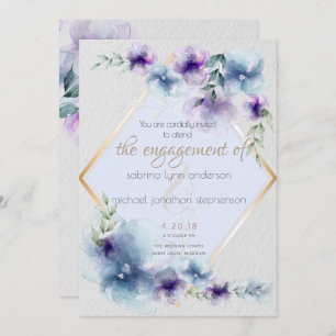 Wedding Blue and Violet Watercolor Floral Invitation