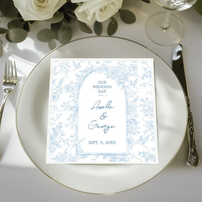 Wedding Blue and White French Toile   Napkin (French Toile Inspired Wedding Paper Napkin)