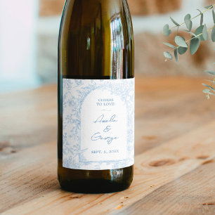 Wedding Blue and White French Toile   Wine Label