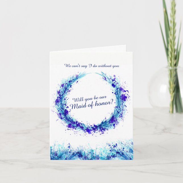 Wedding blue art will you be our maid of honour? invitation (Front)