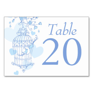 Wedding blue birds open birdcage table numbers