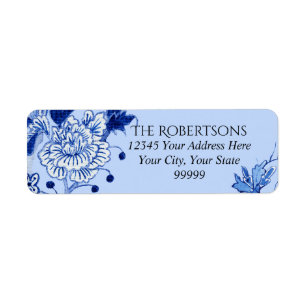 Wedding Blue Chinoiserie Floral   Return Address Label