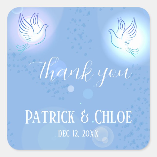Wedding Blue Lighting Dove  Square Sticker (Front)