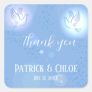 Wedding Blue Lighting Dove Square Sticker