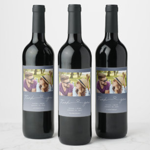 Wedding Blue Photo Thank You Favour Wine Label