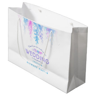 Wedding blue pink flowers thank you large gift bag