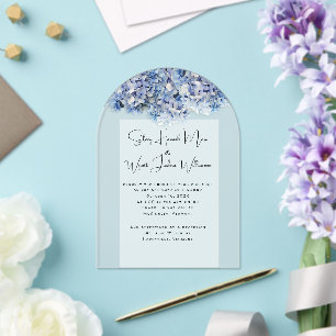 Wedding Blue Real Flowers Acrylic Invitations