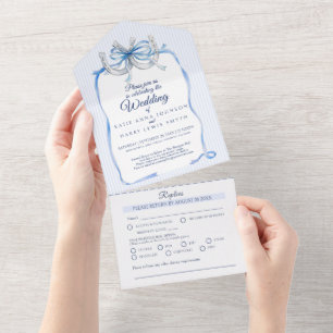 Wedding blue ribbon and horseshoes all in one invitation