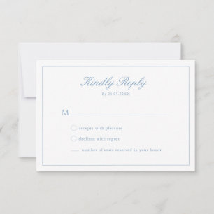 Wedding Blue Script Crest Monogram RSVP Card