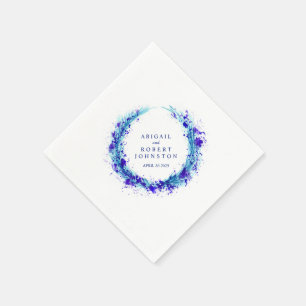 Wedding blue splash wreath watercolor art napkins