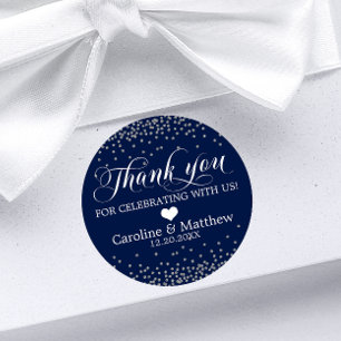 Wedding Blue Sprinkle Sparkle Silver THANK YOU Classic Round Sticker