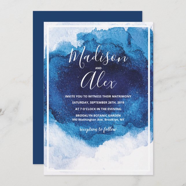 Wedding Blue Watercolor Invitation (Front/Back)