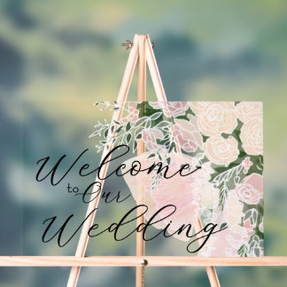 Wedding Blush Bow Rose Wisteria Bouquet Acrylic Sign