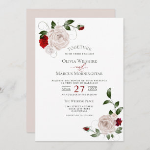 Wedding   Blush Dusty Rose and Cabernet Floral Invitation