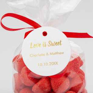 Wedding blush gold names Love is Sweet Favour Tags