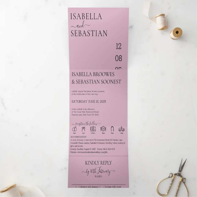 Wedding Blush Pink All in one set Tri-Fold Invitation (Inside)