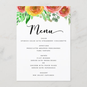 Wedding Blush Pink Floral Elegant Watercolor Menu