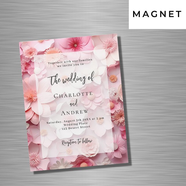 Wedding blush pink florals elegant luxury magnetic invitation (Creator Uploaded)