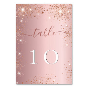 Wedding blush pink glitter elegant table number