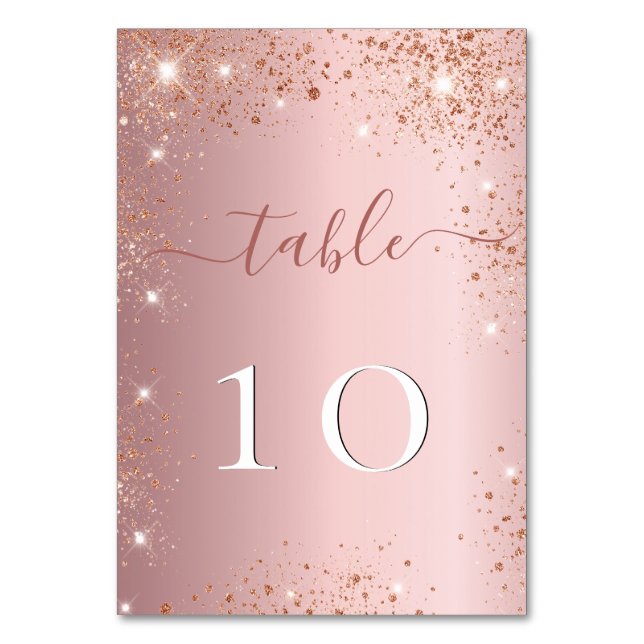 Wedding blush pink glitter elegant table number (Front)