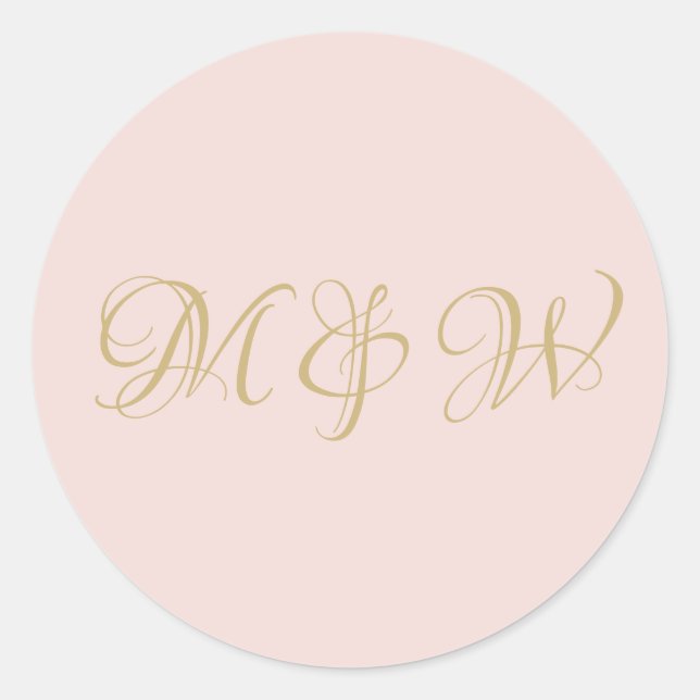 Wedding blush pink script gold monogram classic round sticker (Front)