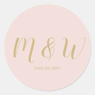 Wedding blush pink script monogram chic favours classic round sticker