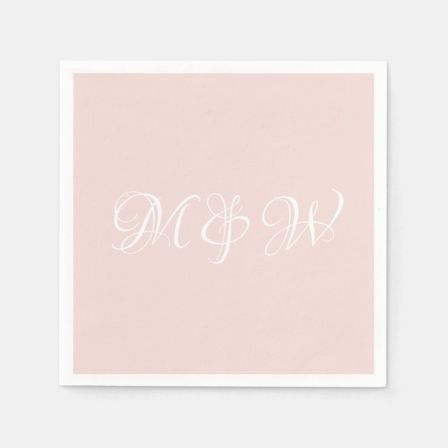 Wedding blush pink script monogram custom paper napkin (Front)
