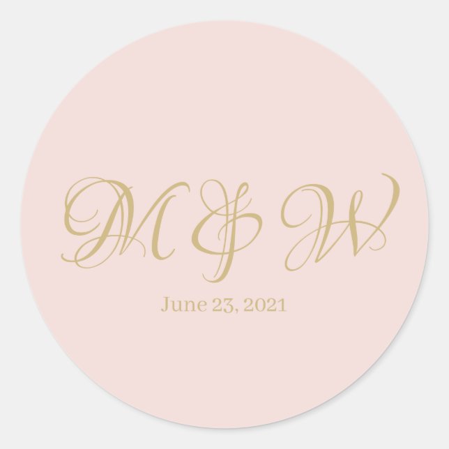 Wedding blush pink script monogram elegant custom classic round sticker (Front)