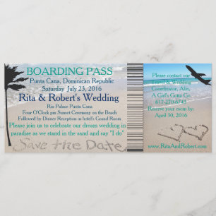 Wedding Boarding Pass Ticket Save the Date Ocean