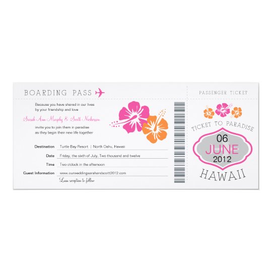 Wedding Boarding Pass to Hawaii Card