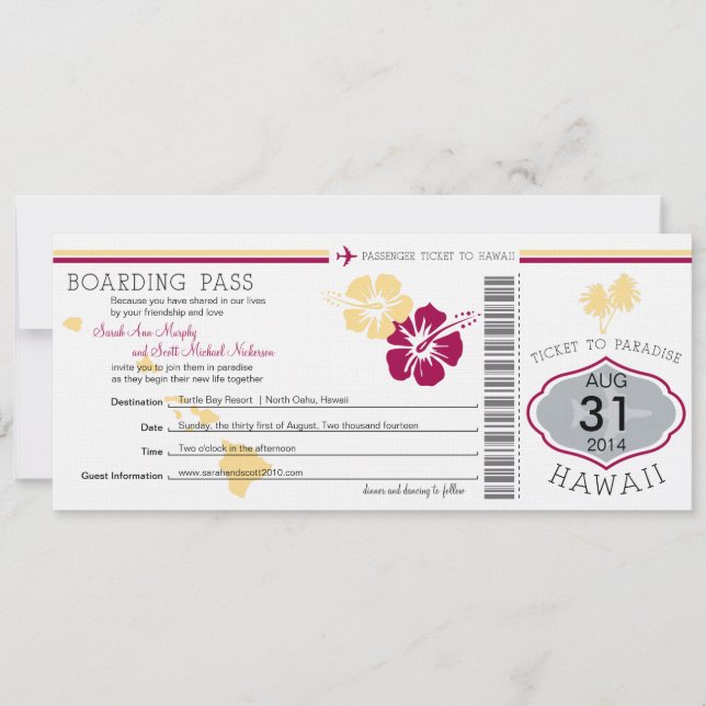 Wedding Boarding Pass to Hawaii Invitation (Front)