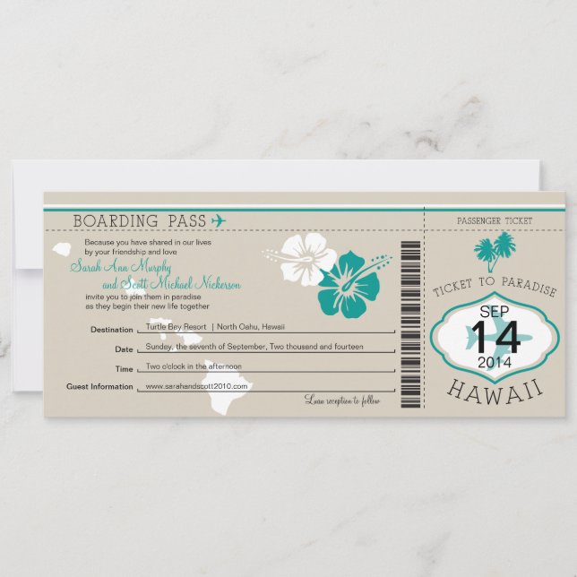 Wedding Boarding Pass to Hawaii Invitation (Front)