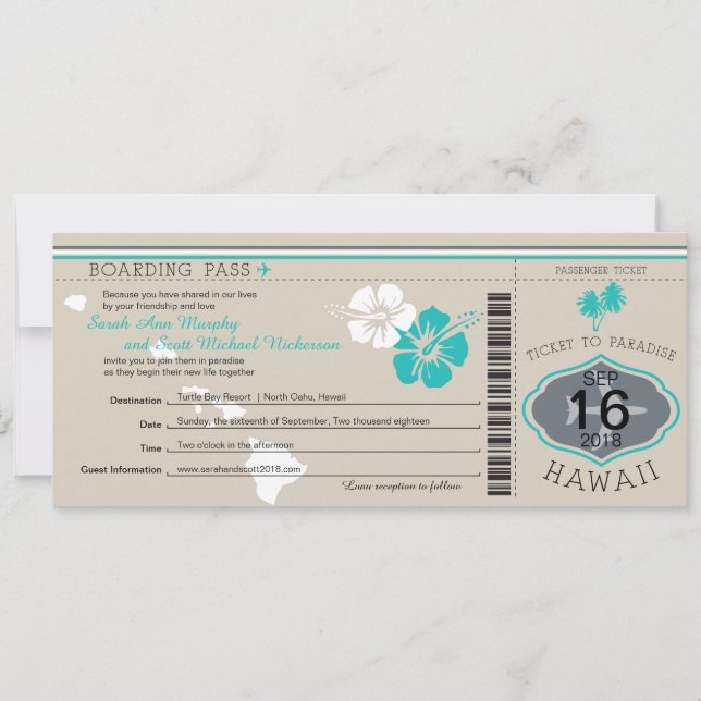 Wedding Boarding Pass to Hawaii Invitation (Front)