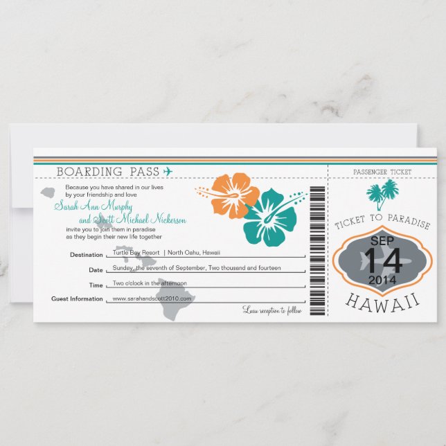 Wedding Boarding Pass to Hawaii Invitation (Front)