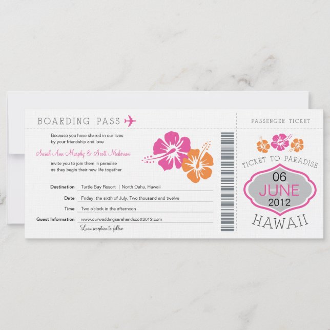 Wedding Boarding Pass to Hawaii Invitation (Front)