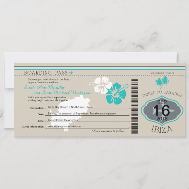 Wedding Boarding Pass to IBIZA Invitation (Front)