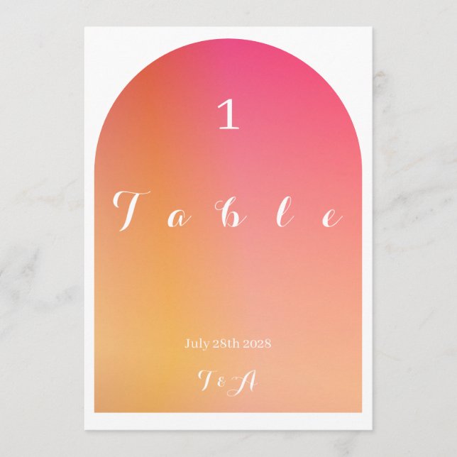 Wedding Boho Arch Sunset Ombre Table Number (Front)