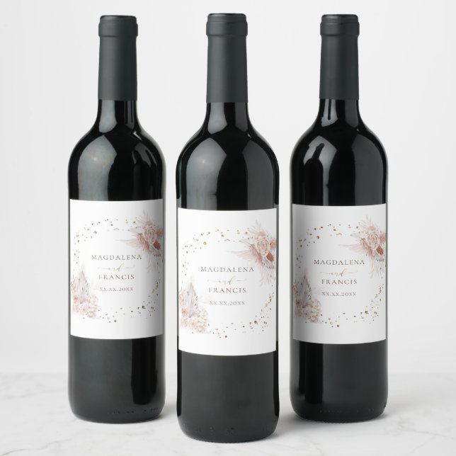  wedding boho flowers  wine label (Bottles)