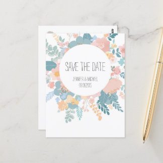 wedding, Boho meadow flowers pastel, green pink Postcard