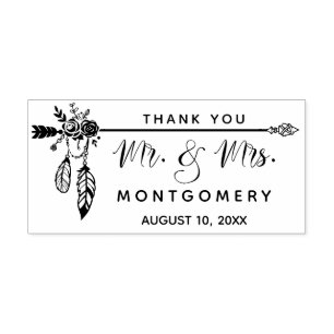 Wedding Boho Mr Mrs Custom Name Thank You Rubber Stamp