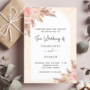 Wedding boho pampas grass rose gold luxury invitation